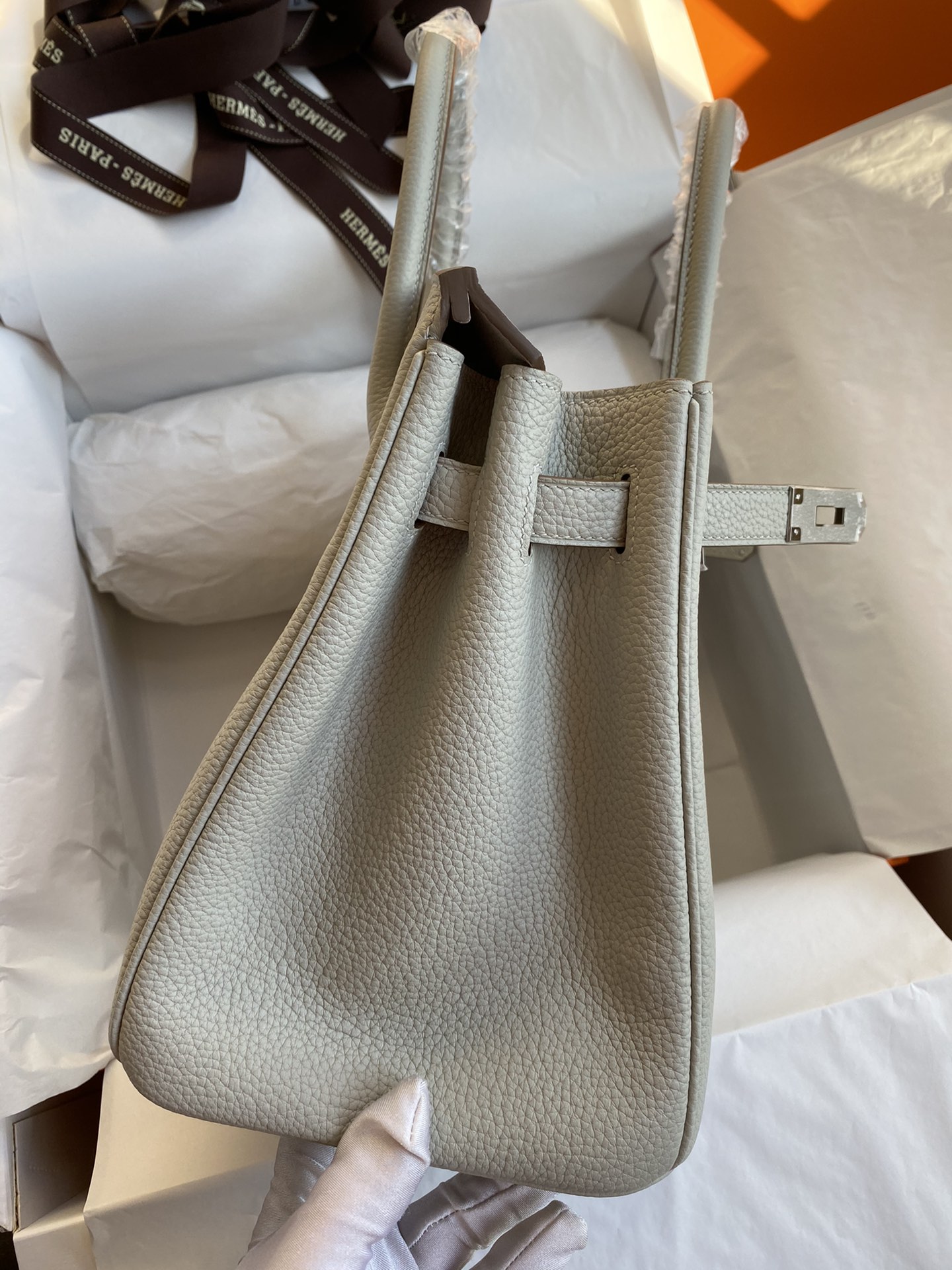 Hermes Birkin 30CM Togo Leather Handbag Pearl Gray